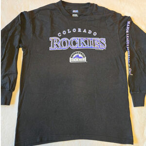 Sz Lg CSA Black Purple COLORADO ROCKIES Long-sleeve Front Logo T-Shirt
